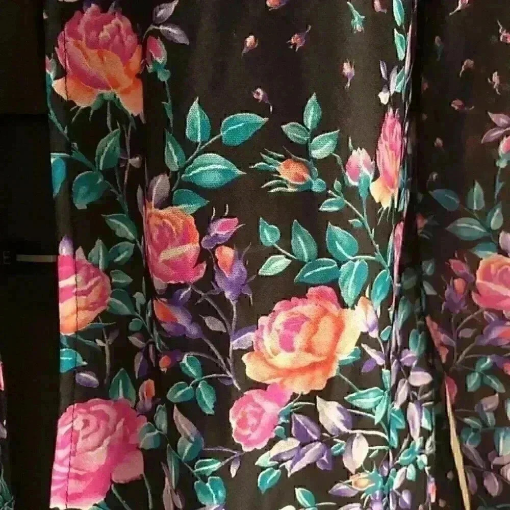 vtg 90s black nylon roses flowers design buttonless shrug long sleeve medium - Picture 7 of 7